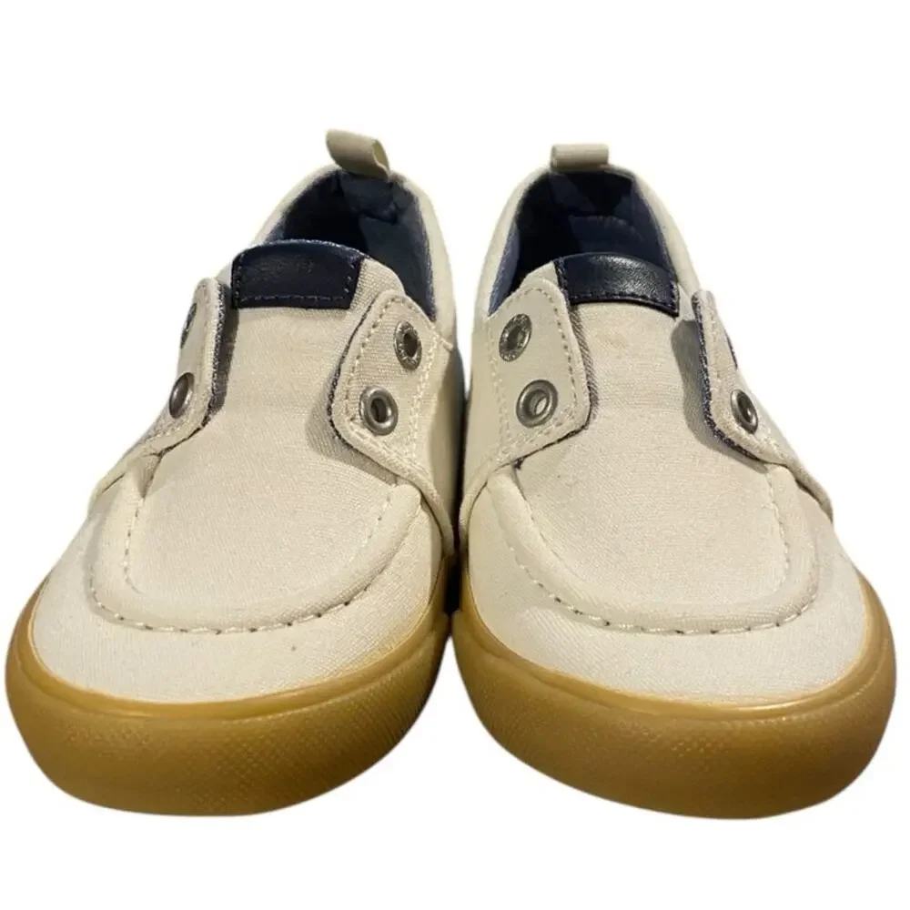 Old Navy Kids Boat Shoes Boys Toddler 10 White Leather Laceless Oxfords NEW